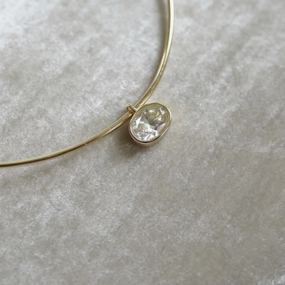 Nicole Baithe Bezel Oval Charm and Golden Collar Necklace